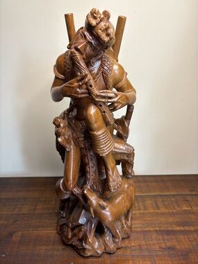 Vintage Folk Art Hand- Carved Wood Sculpture Depicting A Tribal Man